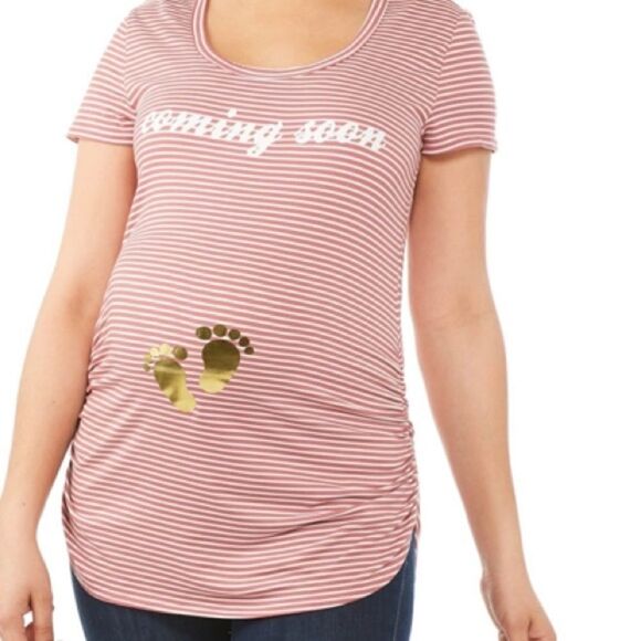 Violet & Ruby Maternity Coming Soon Tee Short Sleeve Double Rouched Sides Size M - Picture 1 of 12